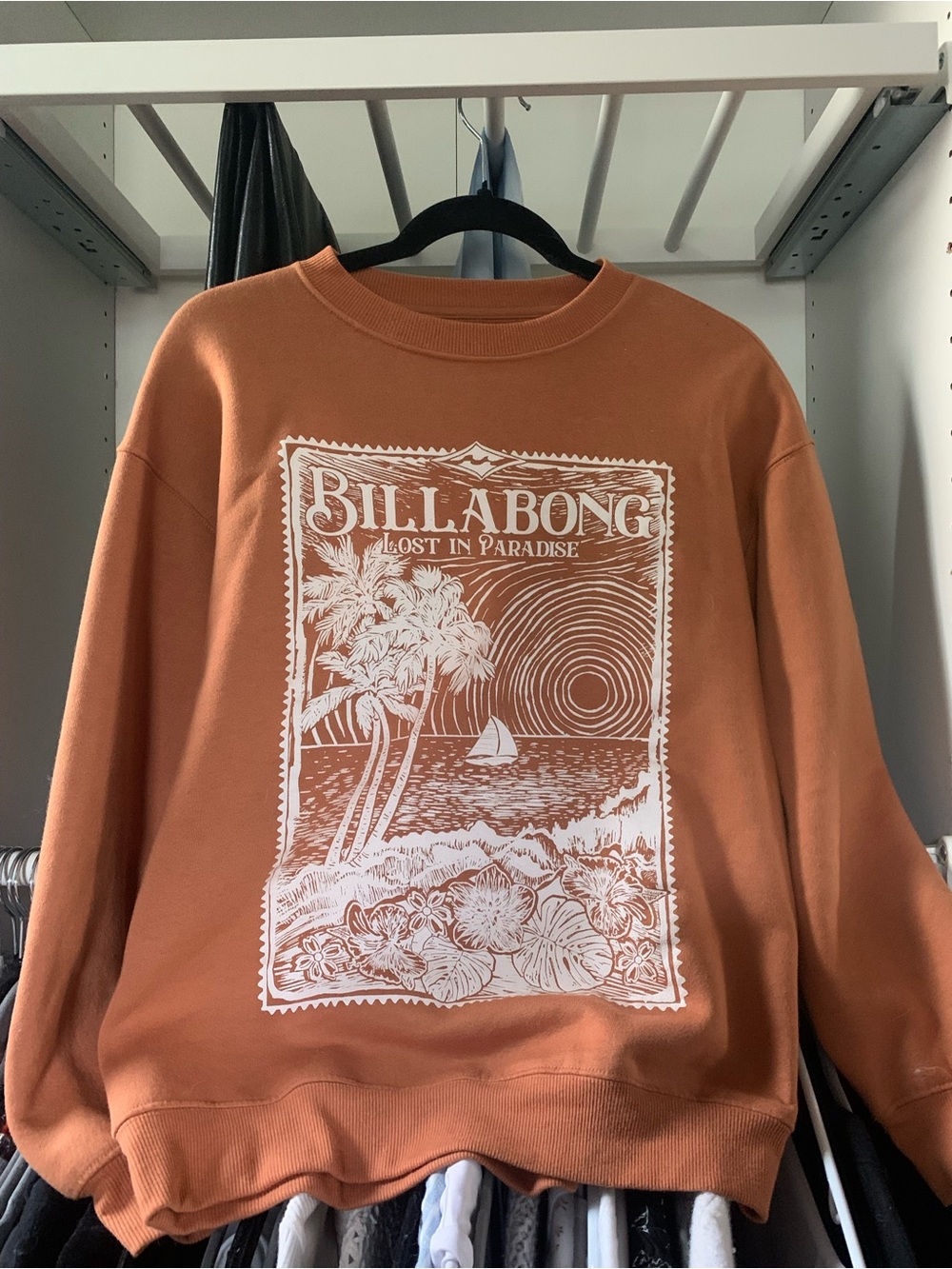 Billabong Woman’s Orange Graphic Crewneck Sweater